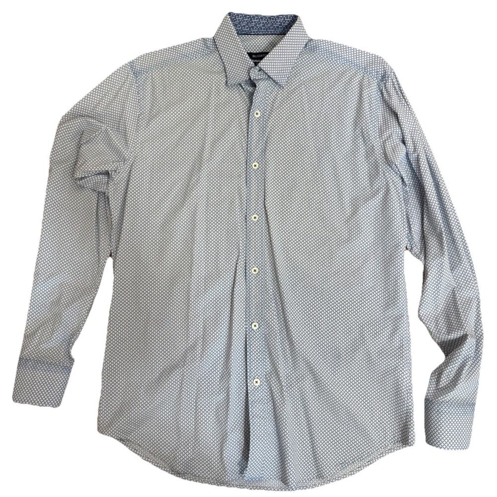 BUGATCHI Men’s Shaped Fit Button Down Blue/White Dress Shirt Size Medium